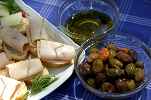 Europe, Greece, Katakolon aka Katakolo. Mercoury Winery, typical Greek snacks Europe, Greece, Katakolon aka Katakolo. Mercoury Winery, typical Greek snacks