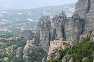 Greek Orthodox Prints: Europe, Greece, Meteora. Agias Varvaras Rousanou Monastery for nuns. Credit as: Bill