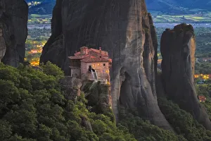 Monk Prints: Europe, Greece, Meteora. Isolated monastery on cliff