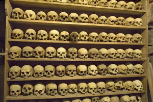 Europe, Greece, Meteora. Skulls of monastics on shelves in Grand Meteora Monastery
