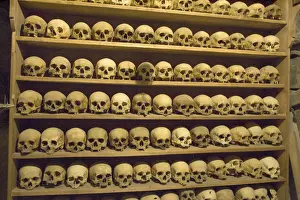 Shelf Prints: Europe, Greece, Meteora. Skulls of monastics on shelves in Grand Meteora Monastery