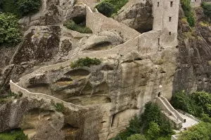 Greek Orthodox Prints: Europe, Greece, Meteora. Winding staircase to Grand Meteora Monastery. Credit as