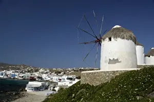 Cruise Port Prints: Europe, Greece, Mykonos. Historic whitewashed windmill