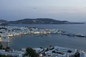 Hora Prints: Europe, Greece, Mykonos, Hora. Evening view overlooking harbor. Credit as: Bill Young