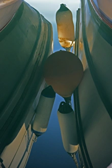 Nancy Noble Gardner Prints: Europe, Greece, Paros, Naoussa. Fishing boats and floats create abstract reflections