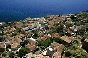 Europe, Greece, Peloponnese, Monemvasia (single entrance). View overlooking the old