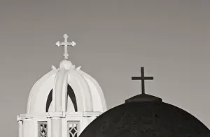 Stark Prints: Europe, Greece, Santorini. Church steeples and crosses