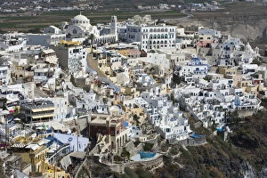 Images Dated 3rd June 2005: Europe, Greece, Santorini. Overview of clifftop town of Fira. Credit as: Bill Young