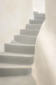 Stairway Prints: Europe, Greece, Santorini, Thira. White stairway and walls