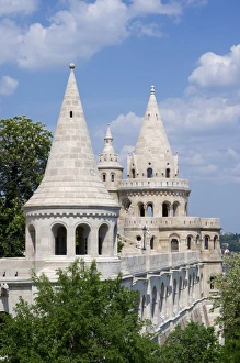 Europe, Hungary, Budapest, Buda, Castle Hill, towers of Fishermans Bastion