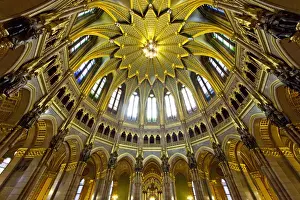 Europe, Hungary, Budapest. Interior dome of Parliament Building