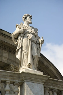 Pest Prints: Europe, Hungary, Budapest, Pest, statue on St. Stephens Basilica