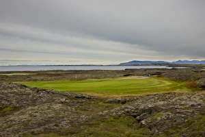 Golf Prints: Europe, Iceland, Hafnarfjordur. Golf course carved from a large lava field. Credit as