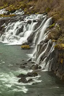 Images Dated 24th May 2013: Europe, Iceland, Hraunfossar. Waterfalls flow over igneous rocks