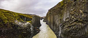 Icelandic Prints: Europe, Iceland. Panoramic aerial view of the basalt columns lining the Studlagil river