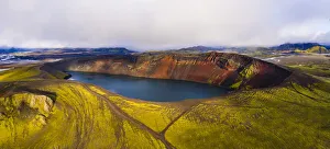 Icelandic Prints: Europe, Iceland. Panoramic aerial view of Ljotipollur