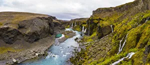 Icelandic Prints: Europe, Iceland. View of Hrauneyjafoss, a group of waterfalls in the central highlands