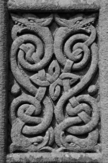 Images Dated 30th June 2010: Europe, Ireland, Glendalough. Cletic Patterns on Cross at Glandalough