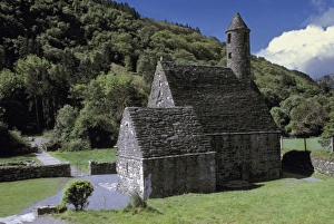 Glendalough Prints: Europe, Ireland, Glendalough. The small, stone-cobbled Saint Kevins Church is