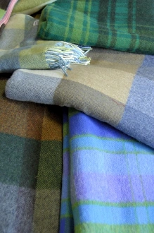 Europe, Ireland, Kerry County, Ring of Kerry. Gap of Dunloe Industries, colorful wool scarves