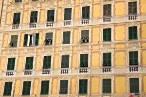 Peach Prints: Europe, Italy, Camogli. Building painted in the trompe d oeil or fool-the-eye style
