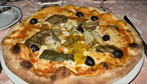 Lifestyle Prints: Europe, Italy, Camogli. Neopolitan pizza with vegetables