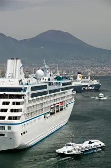 Campania Prints: Europe, Italy, Campania, NAPLES: Port of Naples with Harbor Ferries