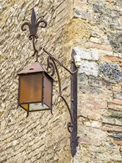 Corner Prints: Europe, Italy, Chianti. Lamppost on the corner in the town of San Gimignano
