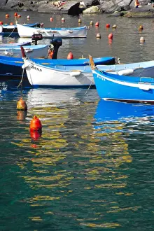 Europe, Italy, Cinque Terre. Boats in Vernazza harbor