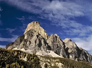 Jagged Prints: Europe, Italy, Dolomite Alps. Italys imposing Dolomite Alps fill a summer sky