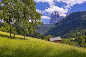 Europe, Italy, Dolomites, Val Gardena. Mountain and valley landscape