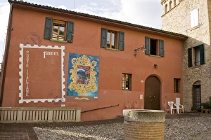 Dozza Prints: Europe, Italy, Dozza. House with painted murals. Credit as: Wendy Kaveney / Jaynes