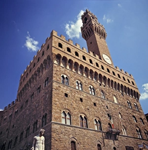 Corner Prints: Europe, Italy, Florence. The medieval Plazzo Vecchio, or Old Palace, is on the Piazza