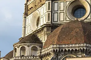 Images Dated 24th July 2015: Europe, Italy, Florence. Detail of ornate Duomo architecture and design. Morning light