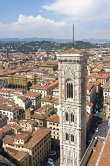 Climb Prints: Europe, Italy, Florence. View from Duomo cupola. Giottos Tower, street scenes