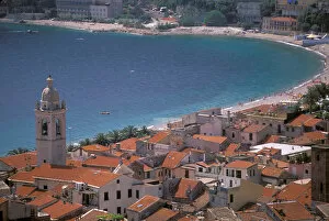 Europe, Italy, Liguria, Noli: Riviera di Ponente. Town view from castelo