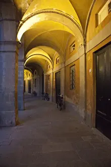 Images Dated 22nd May 2010: Europe; Italy; Lucca; Evening and Lighted Arched Hallway