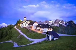 Lighting Prints: Europe, Italy, Monte Lussari. Sunset on ski resort