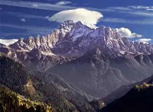 Mountain Side Prints: Europe, Italy, Mount Civetta. A snowy cloud hovers over Mount Civetta