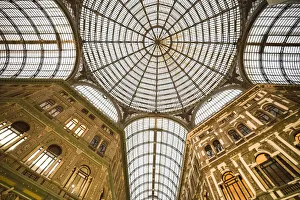 Ceiling Prints: Europe, Italy, Naples. Looking up at Galleria Umberto shopping arcade ceiling