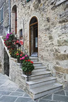 Images Dated 23rd May 2006: Europe, Italy, Petroio. Flowers line a stairway