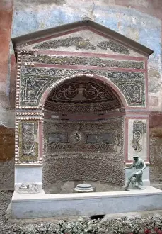 Campania Prints: Europe, Italy, Pompeii. Intricate pastel mosaic tiles create the House of the Fontana