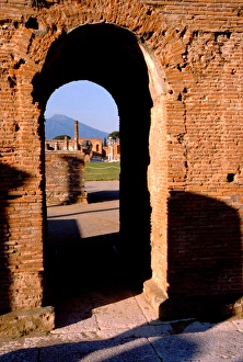 Cruise Port Prints: Europe, Italy, Pompeii. Ruins of Pompeii. Mt. Vesuvius in distance