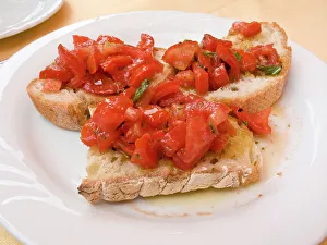 Pleasure Prints: Europe, Italy, Positano. Display plate of bruschetta. Credit as: Wendy Kaveney /