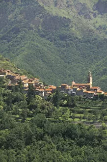 Europe, Italy, Riviere di Ponente, Liguria Hill town view, Molini di Triora