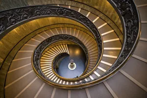 Rome Prints: Europe, Italy, Rome. Bramante Stairwell at the Vatican Museum