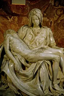 Roman Prints: Europe, Italy, Rome. Michelangelos masterpiece sculpture, Pieta (1499). St