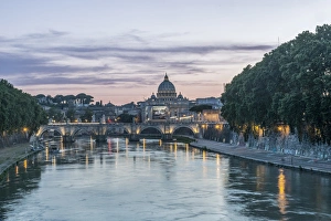 Italy Prints: Europe, Italy, Rome, Tiber River Sunset
