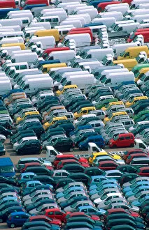 Europe, Italy, Salerno. Italian cars and trucks await export at the Port of Salerno