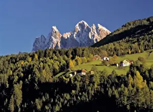 San Pietro Prints: Europe, Italy, San Pietro. The Odle Group seem to be hovering over San Pietro in the Dolomite Alps